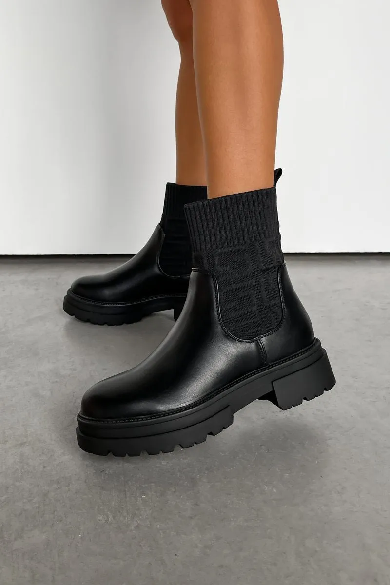 BEX Chunky Sock Fit Ankle Boots - Black