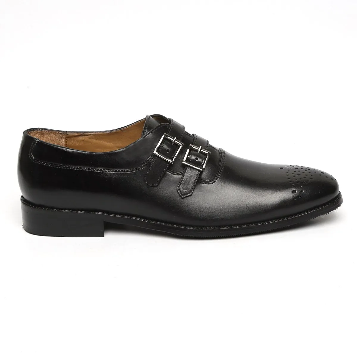 BLACK PARALLEL DOUBLE MONK STRAPS LEATHER FORMAL SHOES BY BRUNE & BARESKIN