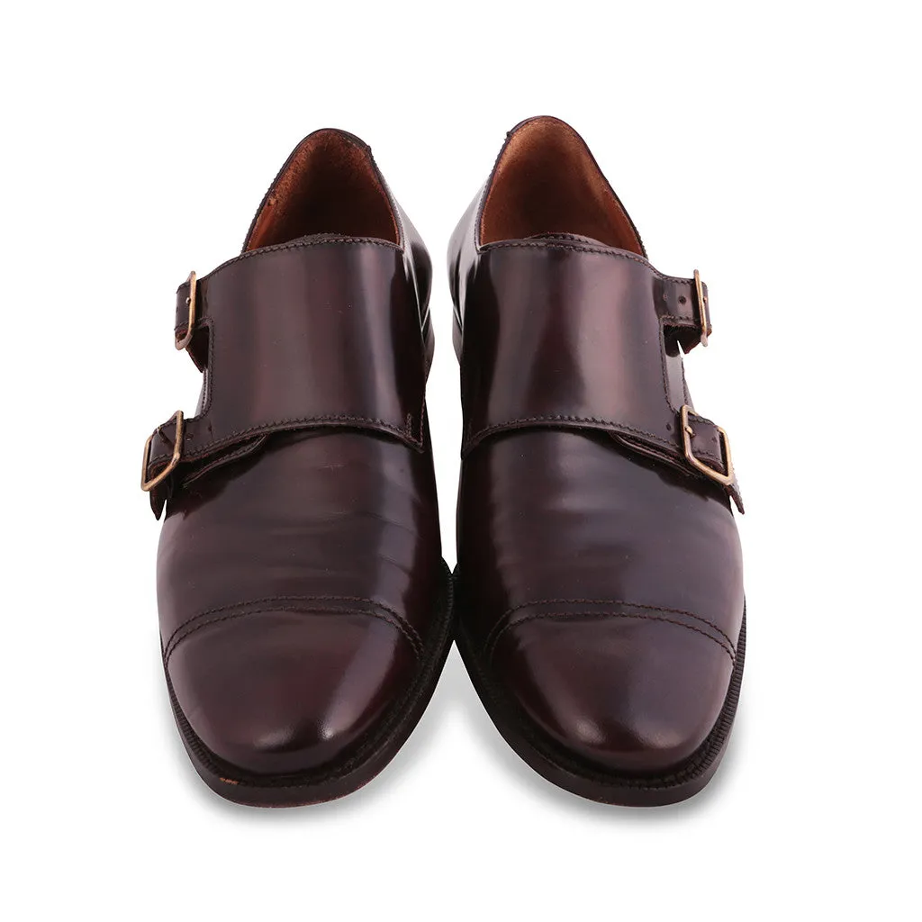BURBERRY LONDON DOUBLE-MONK STRAP PATENT BROWN LEATHER SHOES SIZE 41 MEN