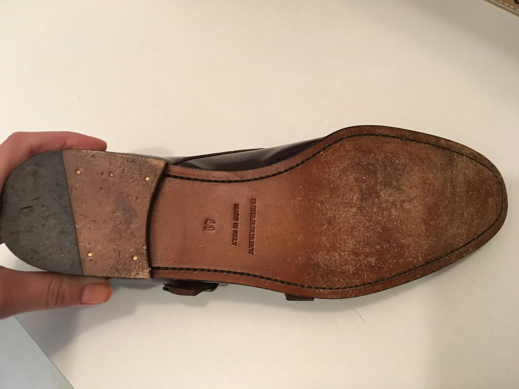 BURBERRY LONDON DOUBLE-MONK STRAP PATENT BROWN LEATHER SHOES SIZE 41 MEN