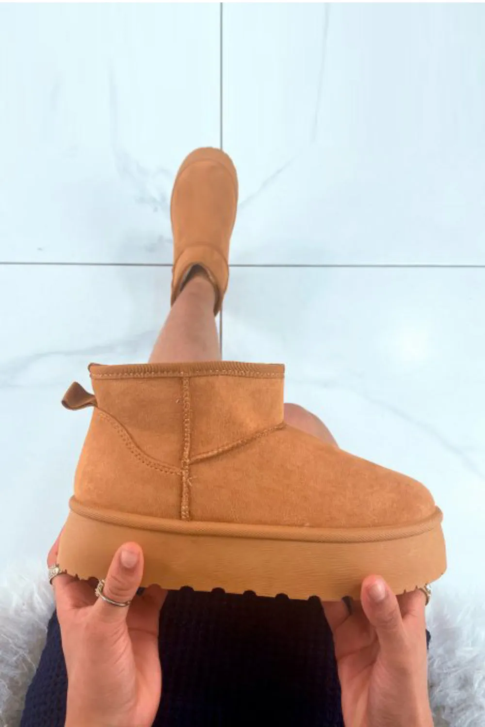 CHESTNUT ULTRA MINI PLATFORM FAUX FUR LINED ANKLE BOOTS