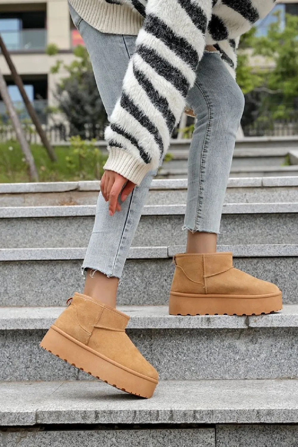 CHESTNUT ULTRA MINI PLATFORM FAUX FUR LINED ANKLE BOOTS