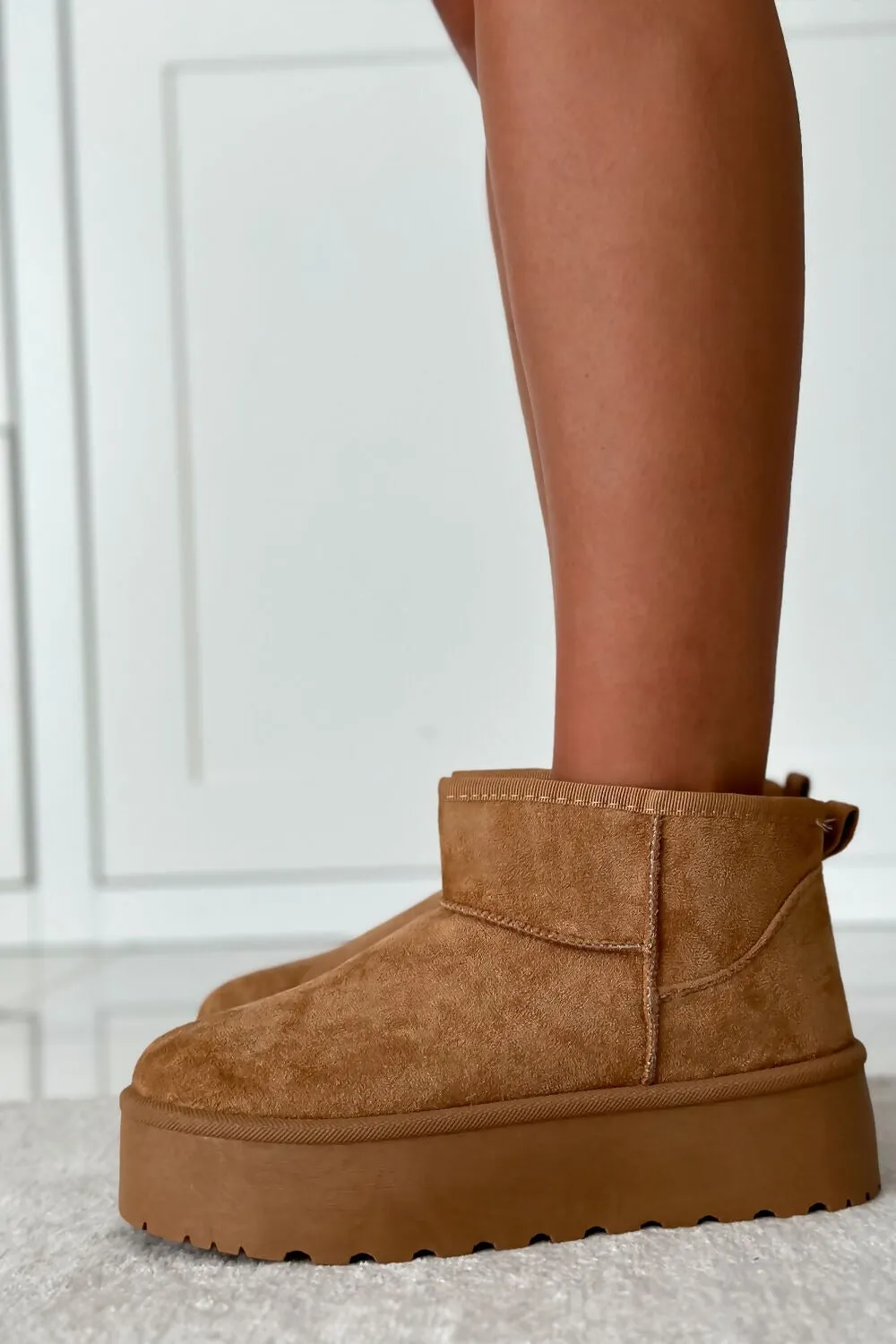 CHESTNUT ULTRA MINI PLATFORM FAUX FUR LINED ANKLE BOOTS