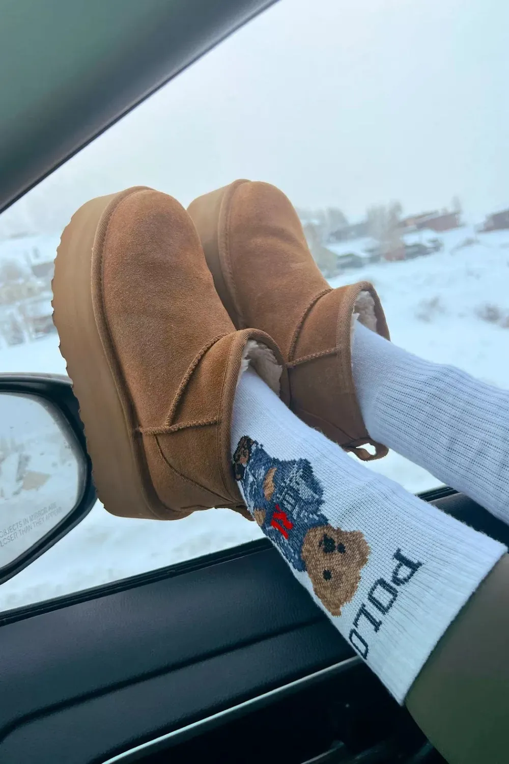 CHESTNUT ULTRA MINI PLATFORM FAUX FUR LINED ANKLE BOOTS