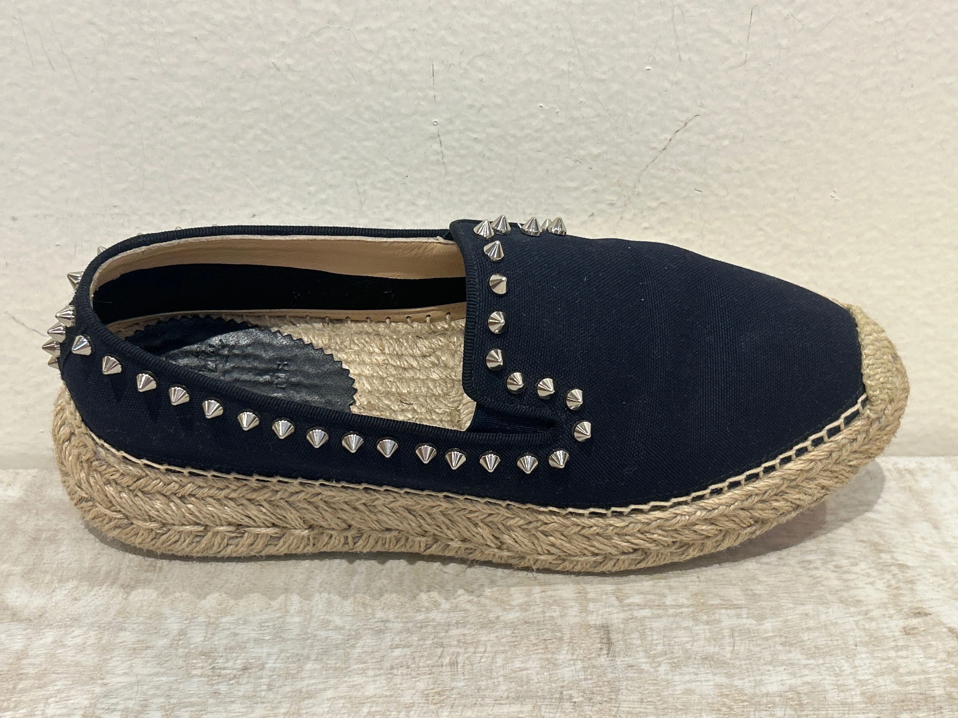 Christian Louboutin Shoes, Navy Canvas Studded Espadrilles (size 38)