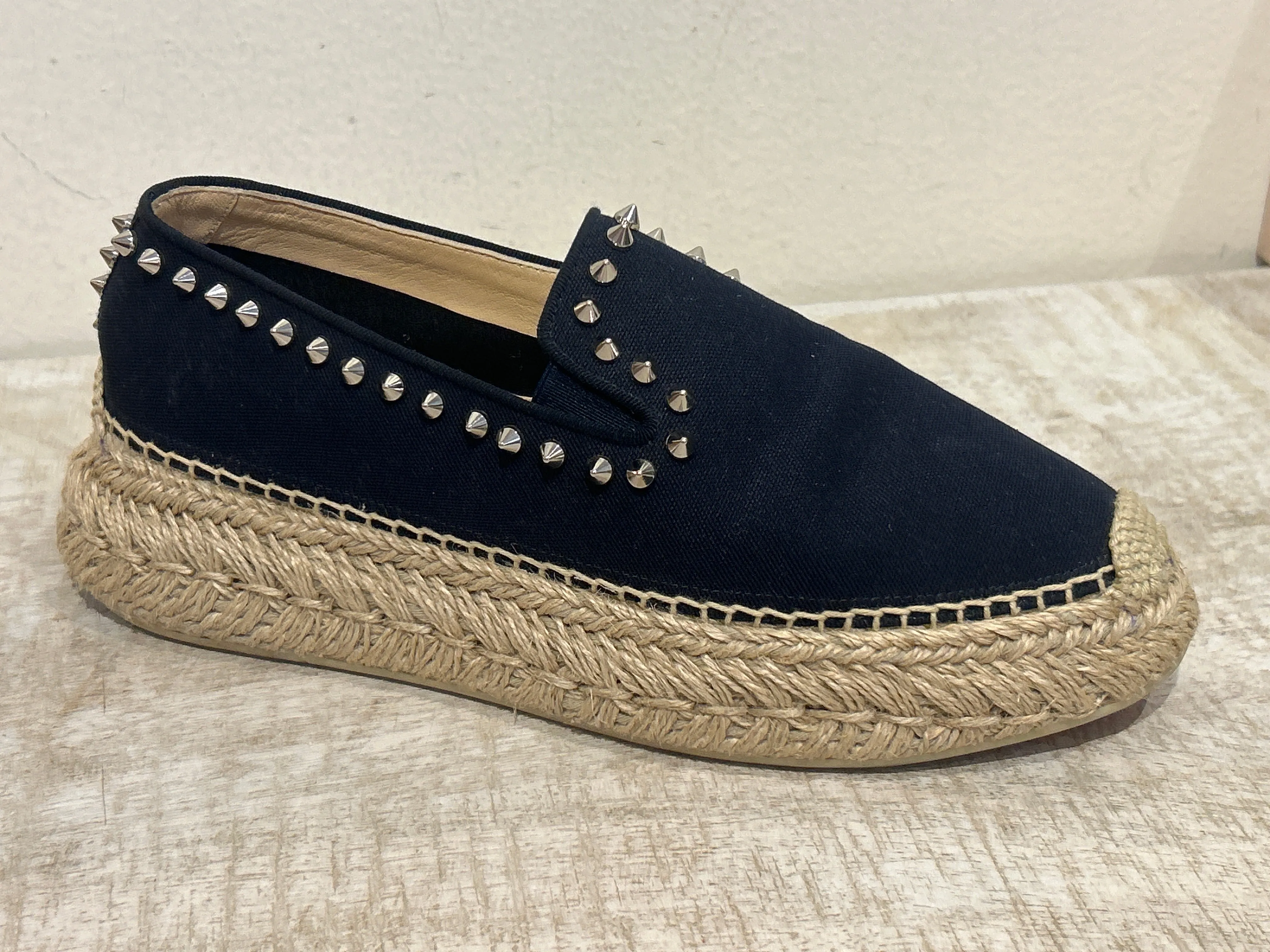 Christian Louboutin Shoes, Navy Canvas Studded Espadrilles (size 38)