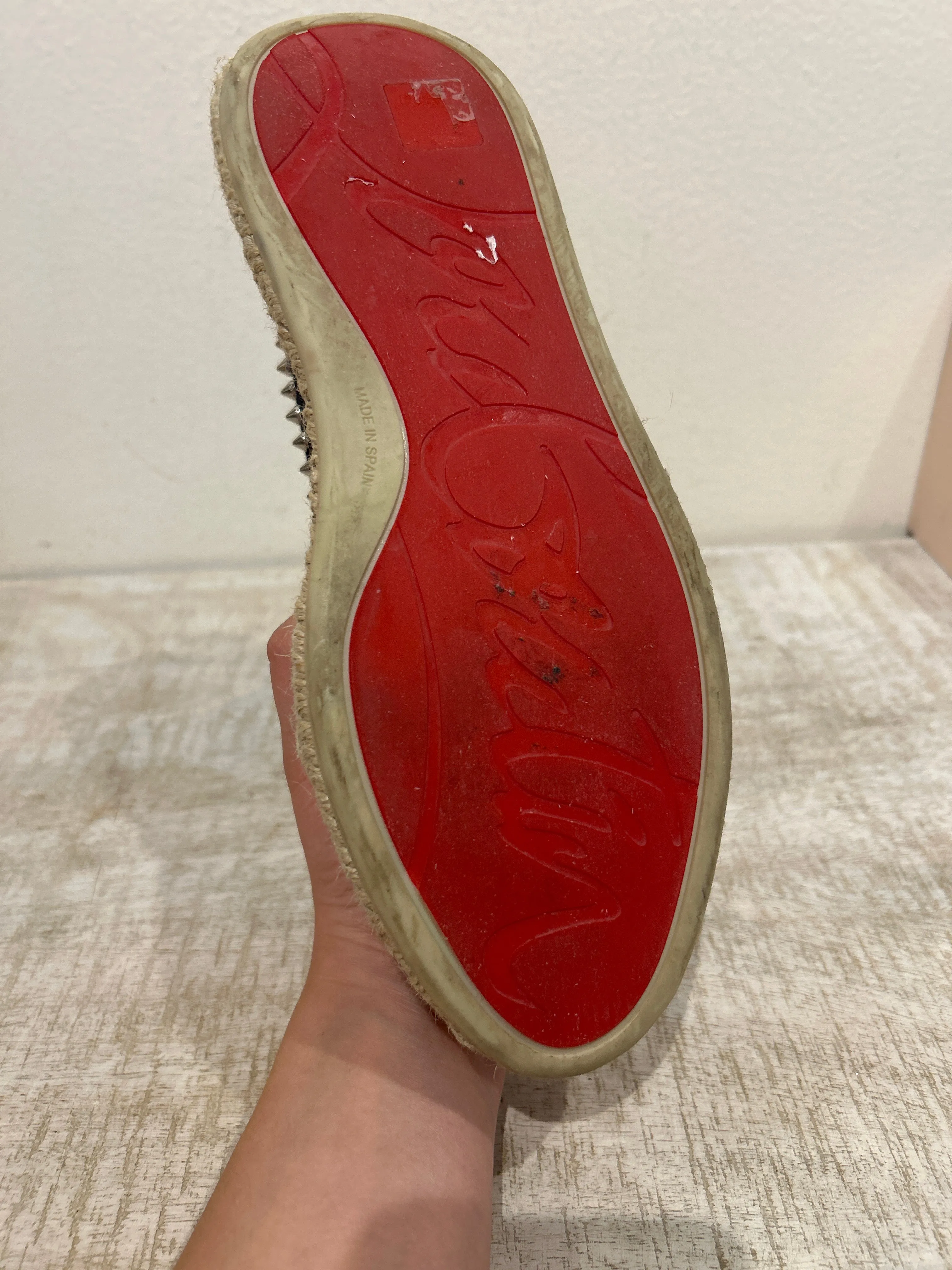 Christian Louboutin Shoes, Navy Canvas Studded Espadrilles (size 38)