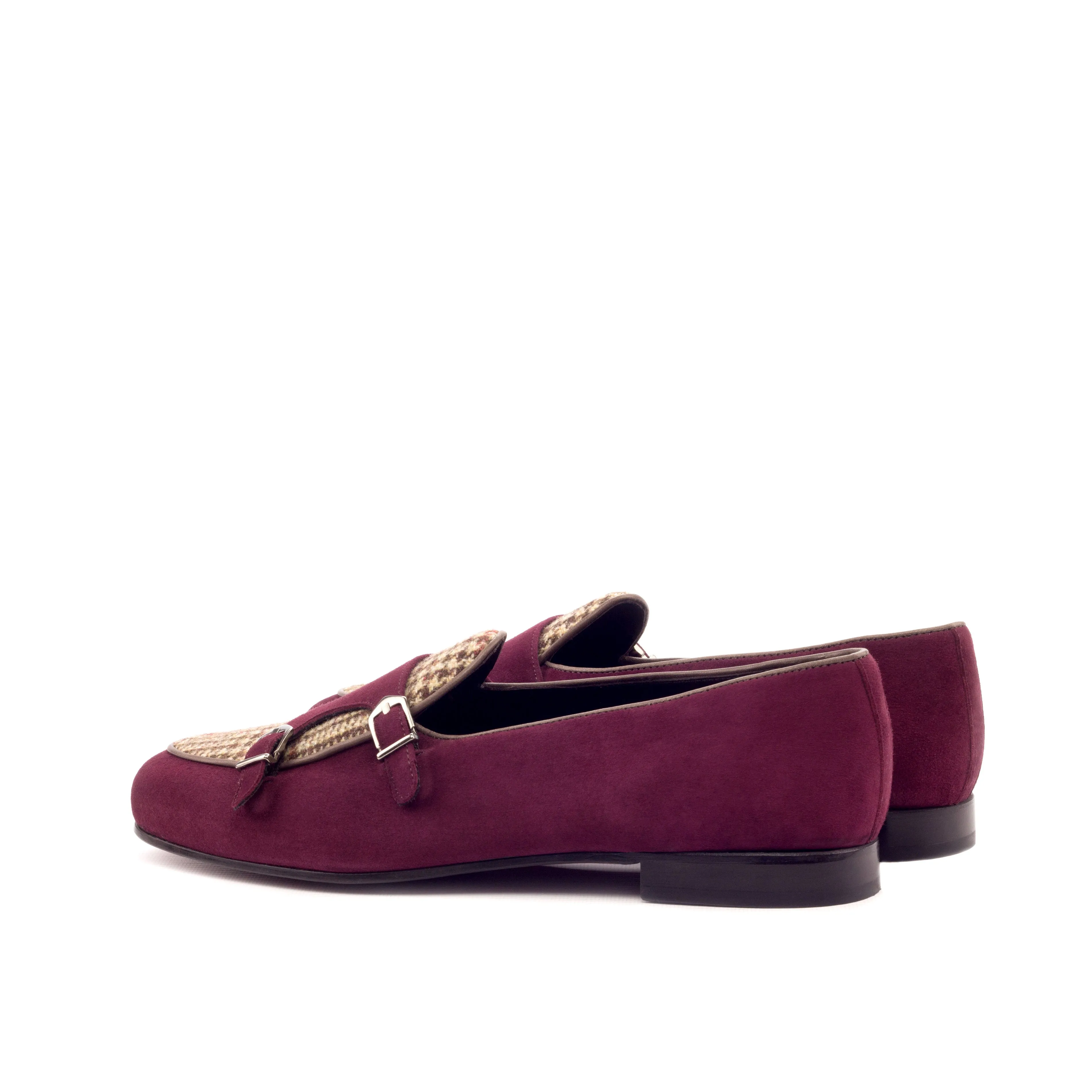 DapperFam Rialto in Wine / Tweed / Dark Brown Men's Suede & Sartorial & Italian Leather Monk Slipper