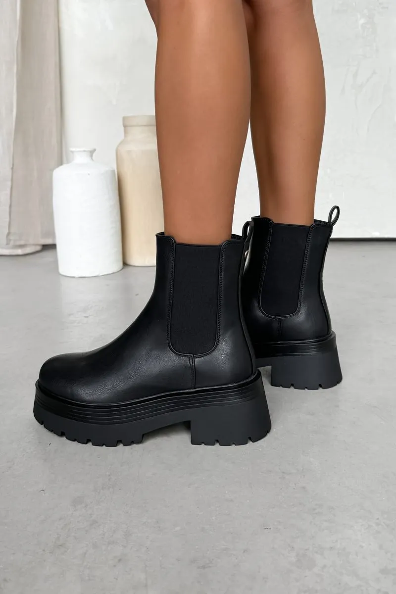 ELENA Chunky Platform Chelsea Ankle Boots - Black PU