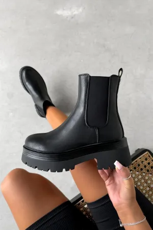 ELENA Chunky Platform Chelsea Ankle Boots - Black PU