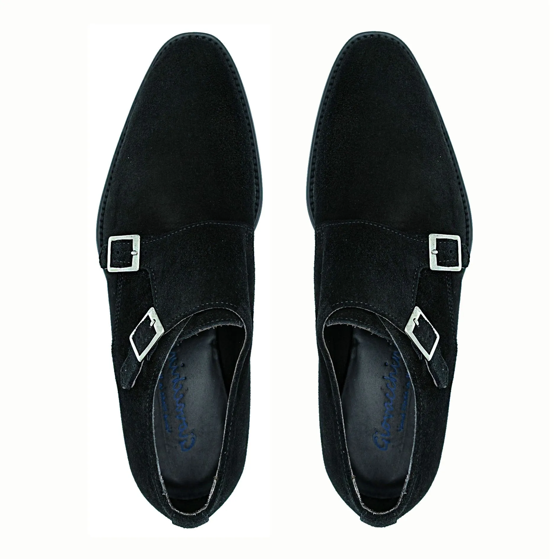Giovacchini Francesco Men's Shoes Black Suede Leather Double Monk-Straps Loafers (GVCN1011)