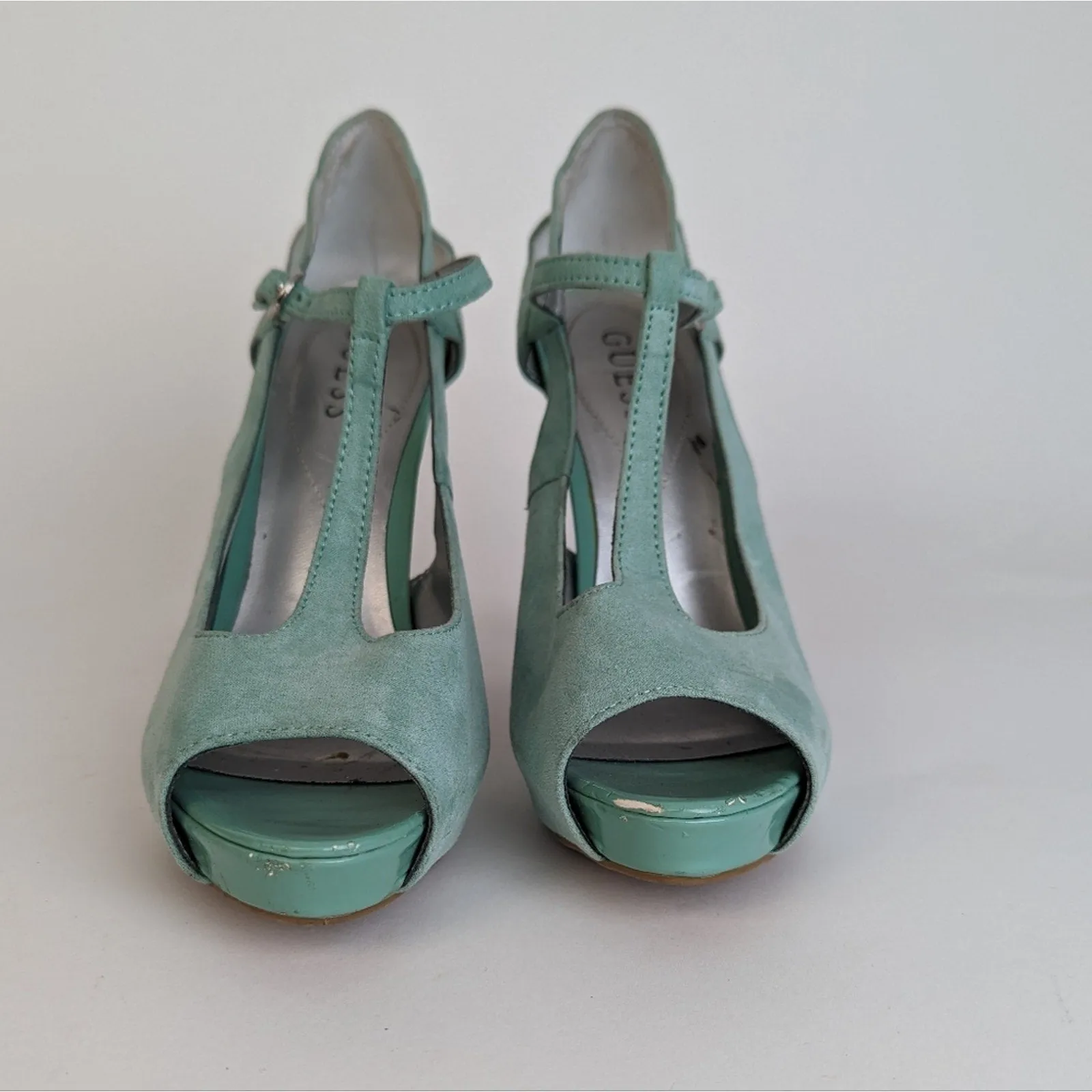 Guess Mary Jane Tiffany Blue Platform Heels - 7.5