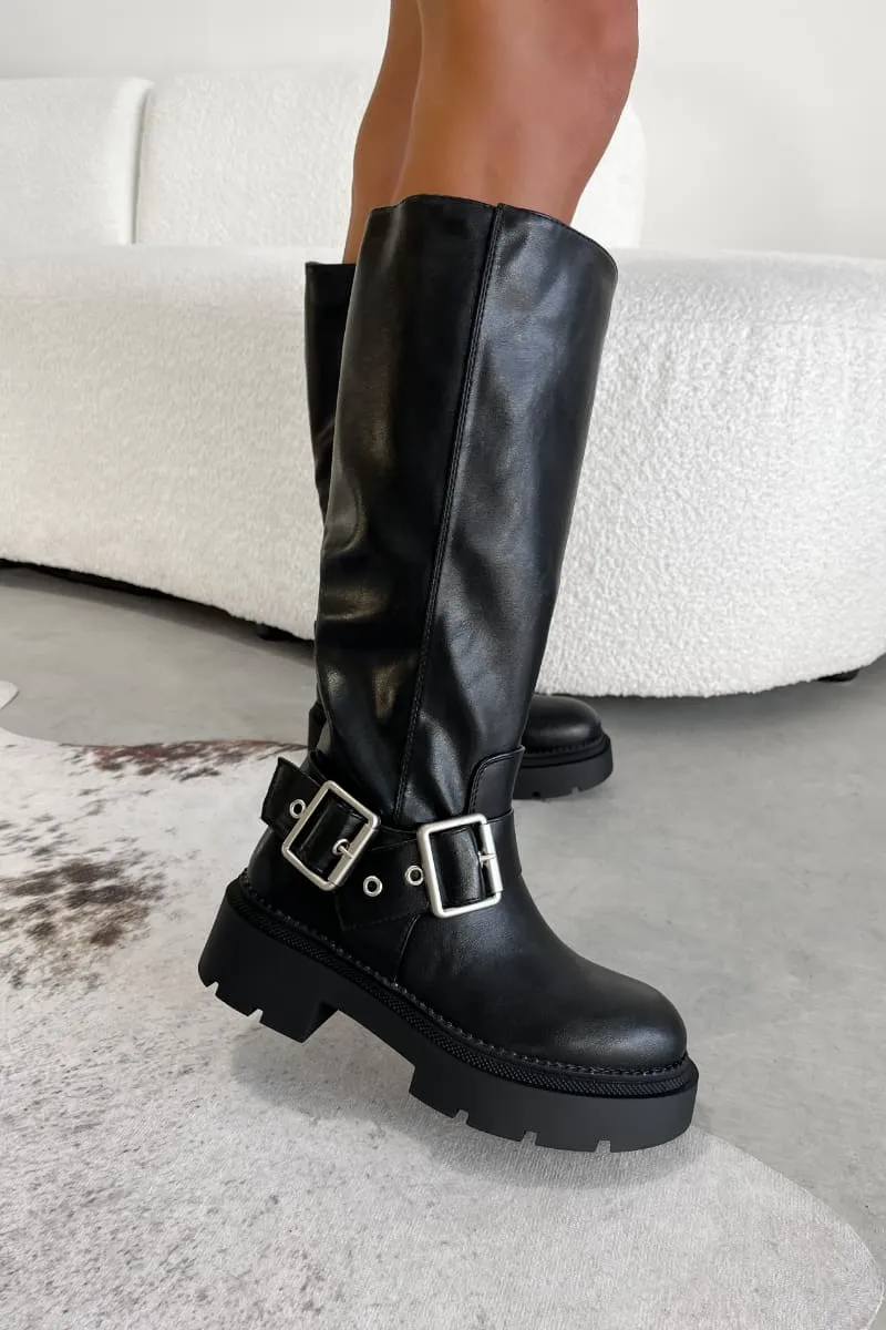 HAVANA Chunky Buckle Biker Boots - Black