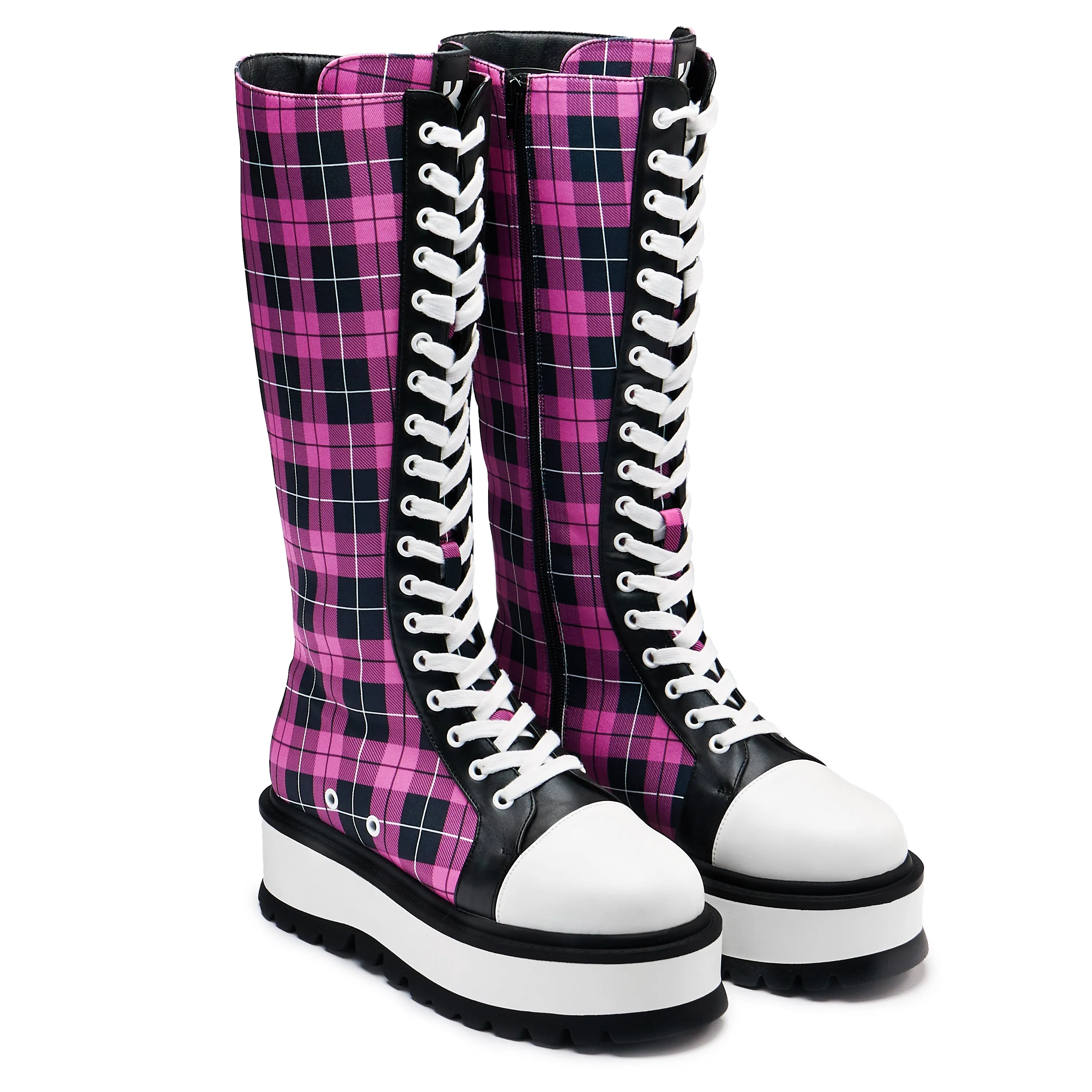 Irrelevant Long Platform Boots - Pink Check