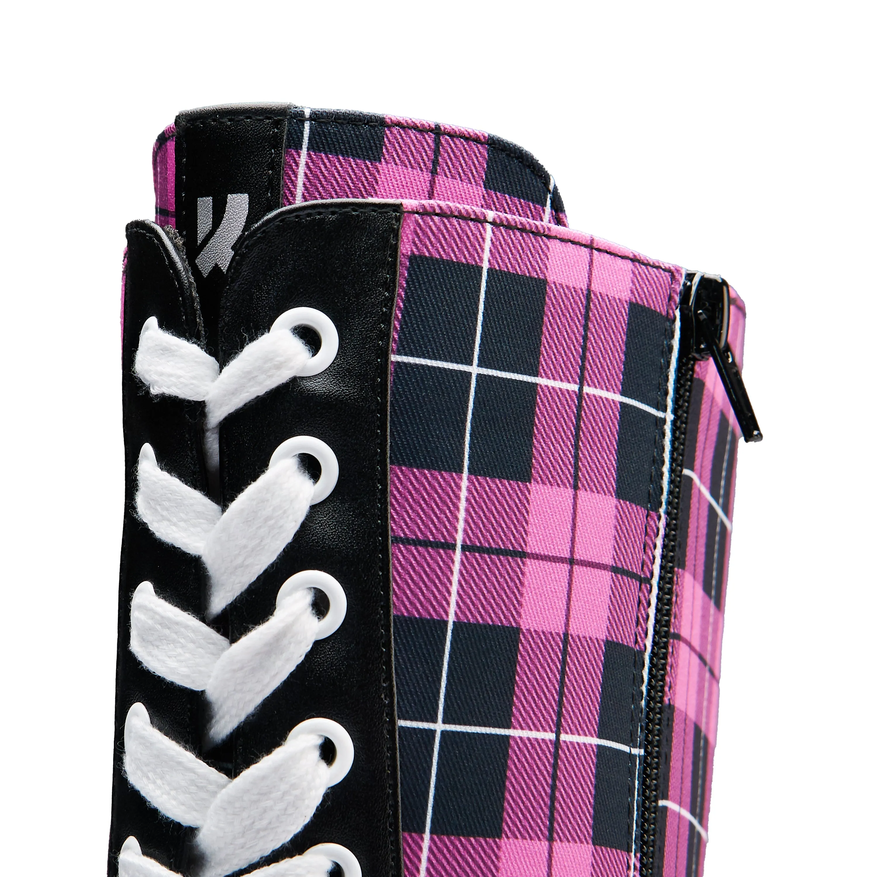 Irrelevant Long Platform Boots - Pink Check