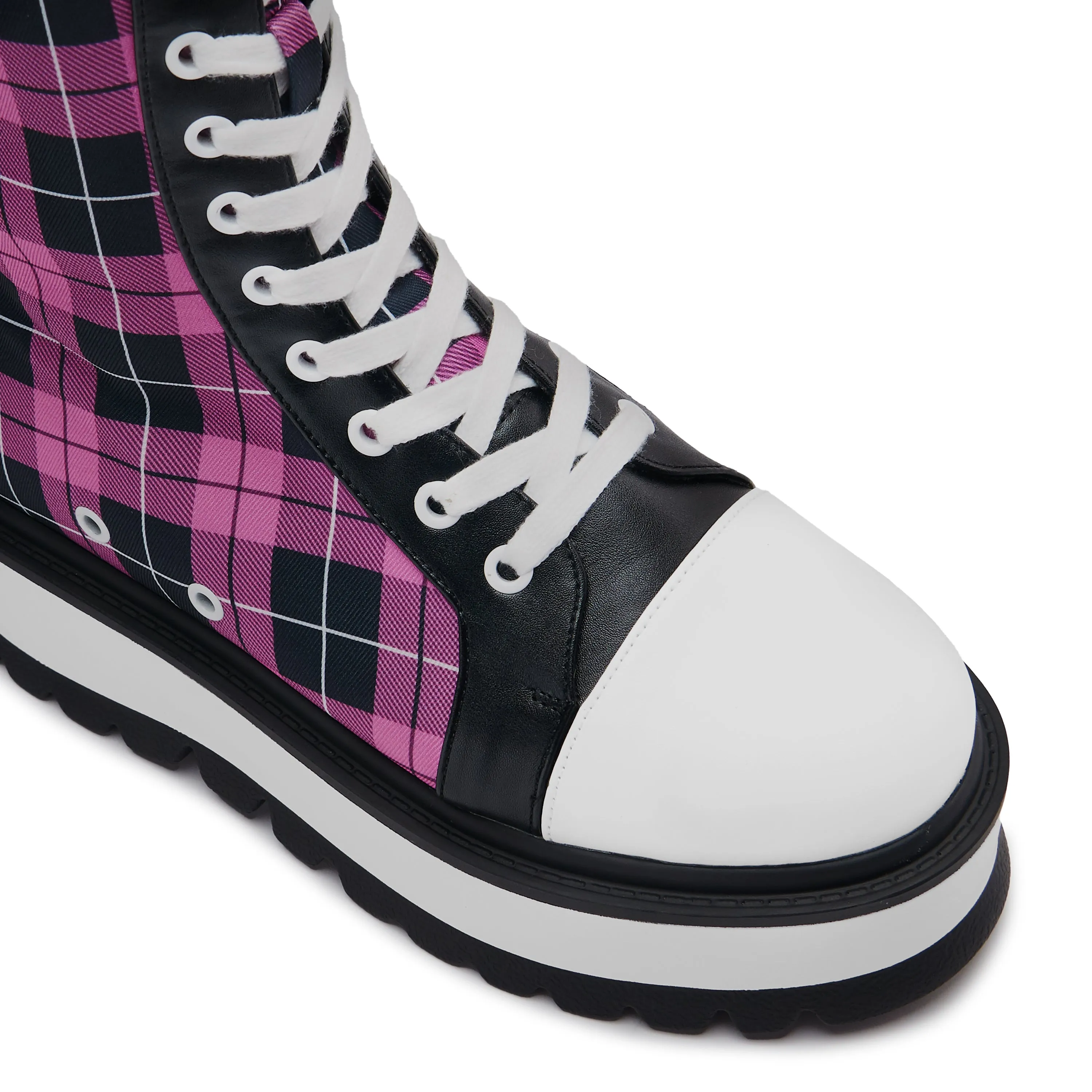 Irrelevant Long Platform Boots - Pink Check