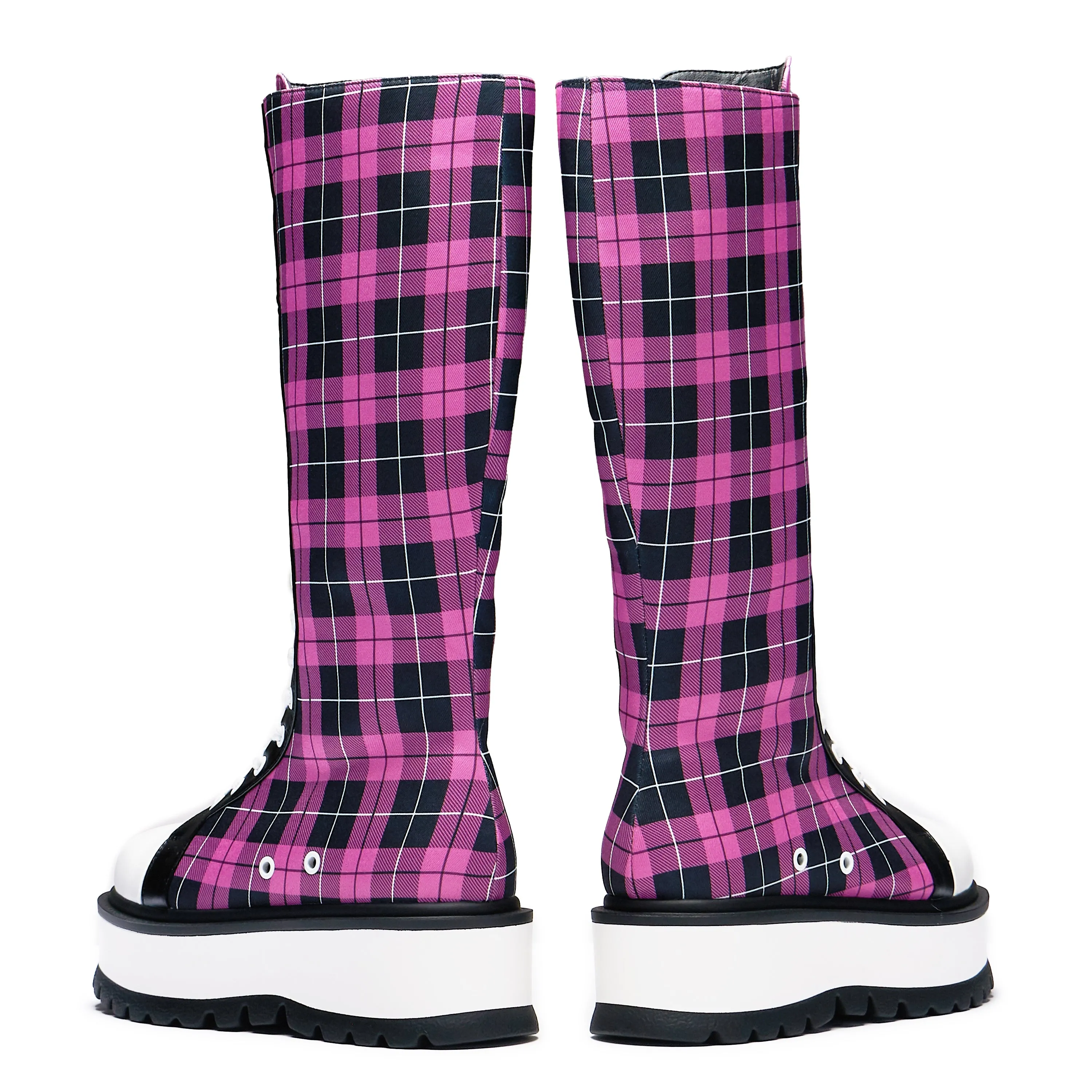 Irrelevant Long Platform Boots - Pink Check