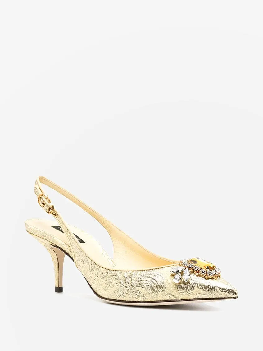 Jacquard Embellished Slingback Pumps
