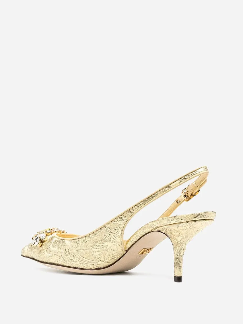 Jacquard Embellished Slingback Pumps