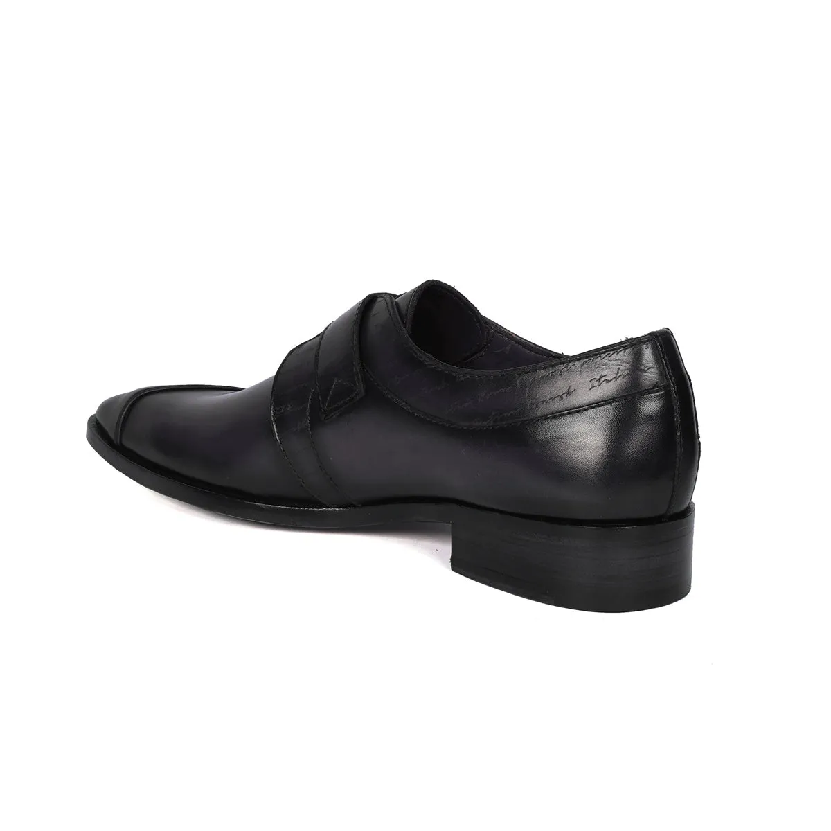 Laser Engraved Single Monk Formal Shoes in  Grey Leather Slant Cap Toe Top Line By Brune & Bareskin