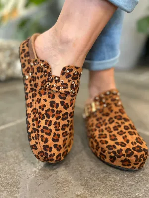 Leopard Faux Suede Slip On Mule