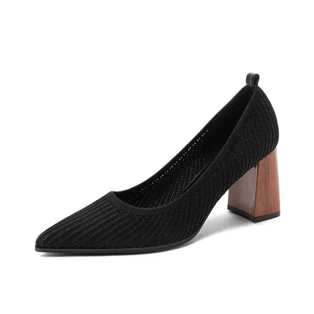 Magical Mesh Pointed Toe Square Heel Shoes