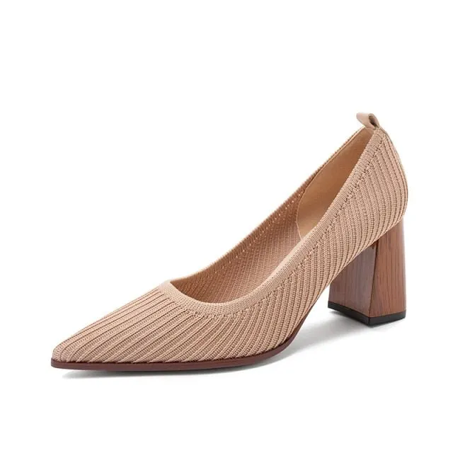 Magical Mesh Pointed Toe Square Heel Shoes
