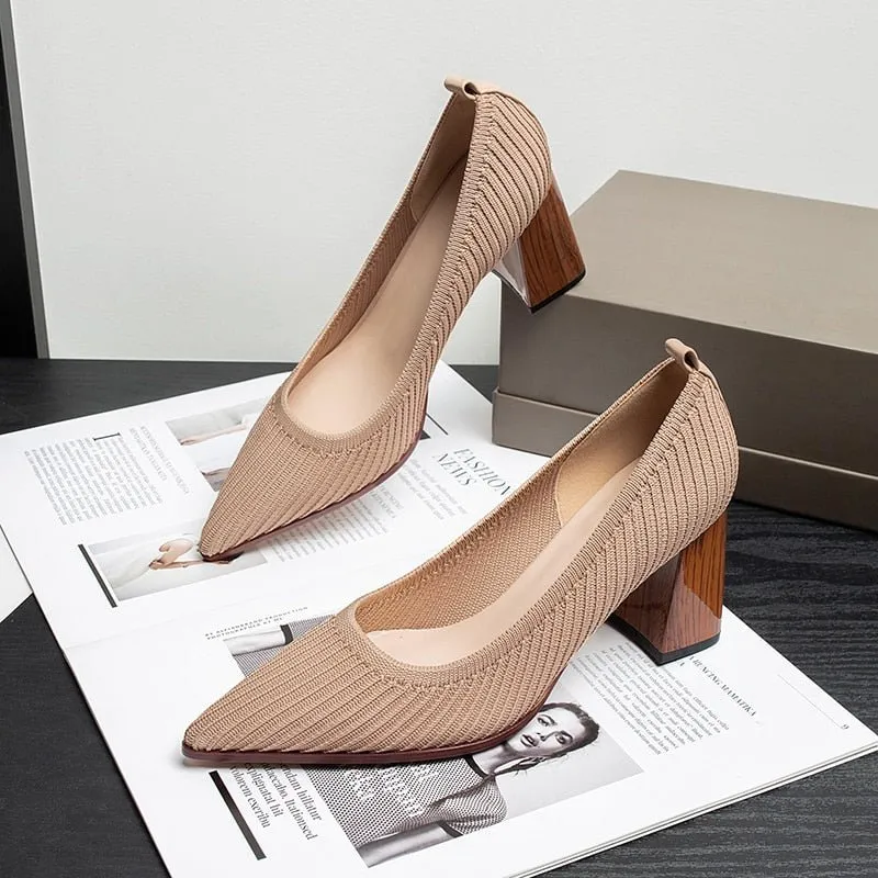 Magical Mesh Pointed Toe Square Heel Shoes