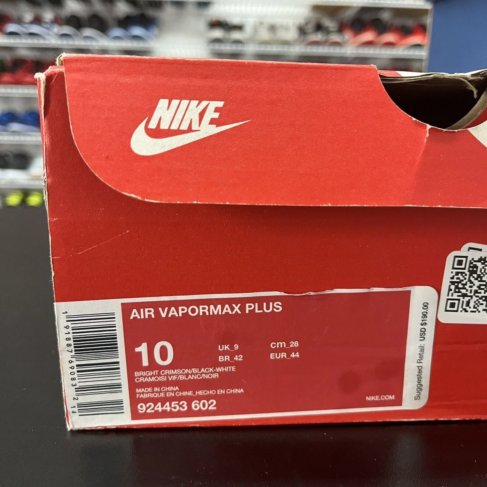 Nike Air Vapormax Plus Shoes Bright Crimson 924453-602 Men's Size 10 With Box