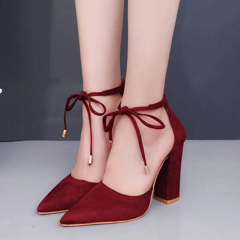 Pointed Toe Ankle Strap Pumps