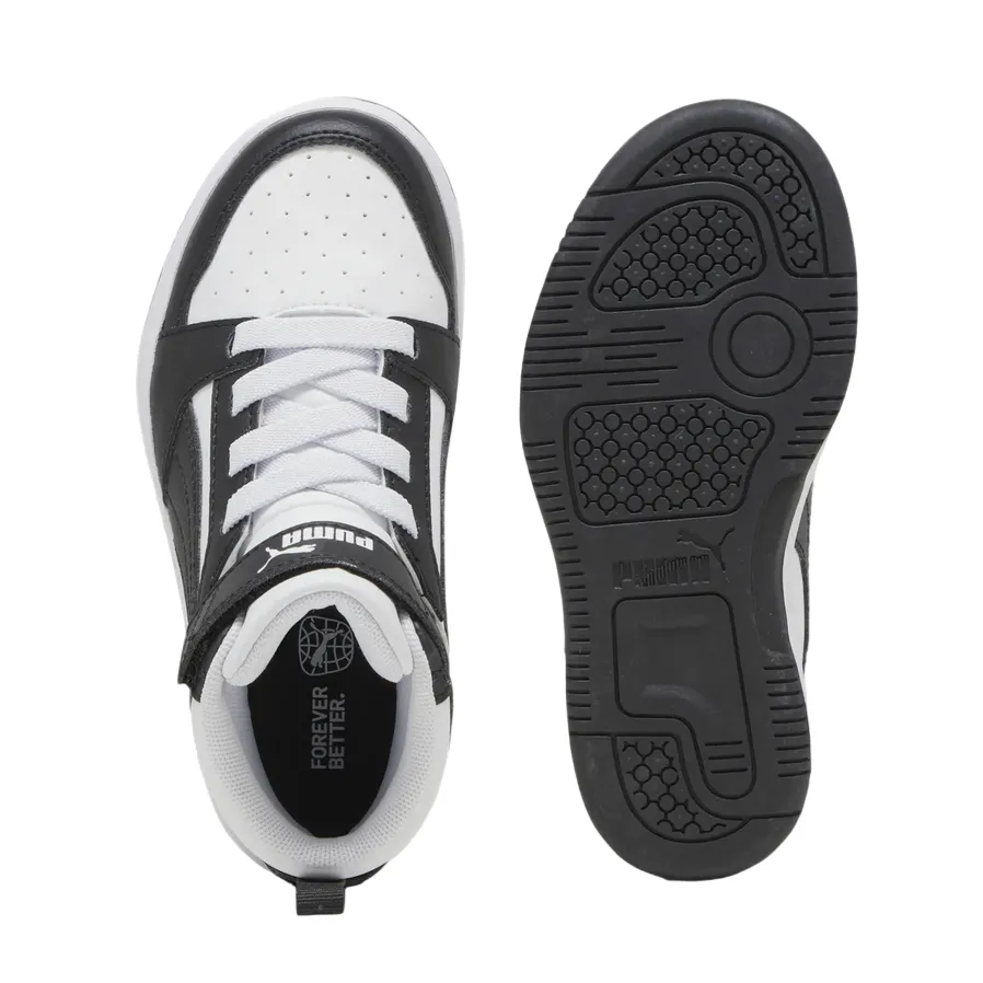 Puma scarpa alta da ragazzi con laccio e strappo Rebound V6 393832-01 bianco-nero