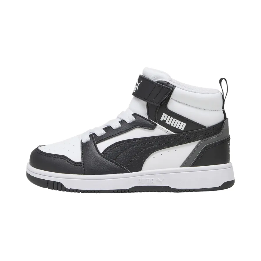 Puma scarpa alta da ragazzi con laccio e strappo Rebound V6 393832-01 bianco-nero