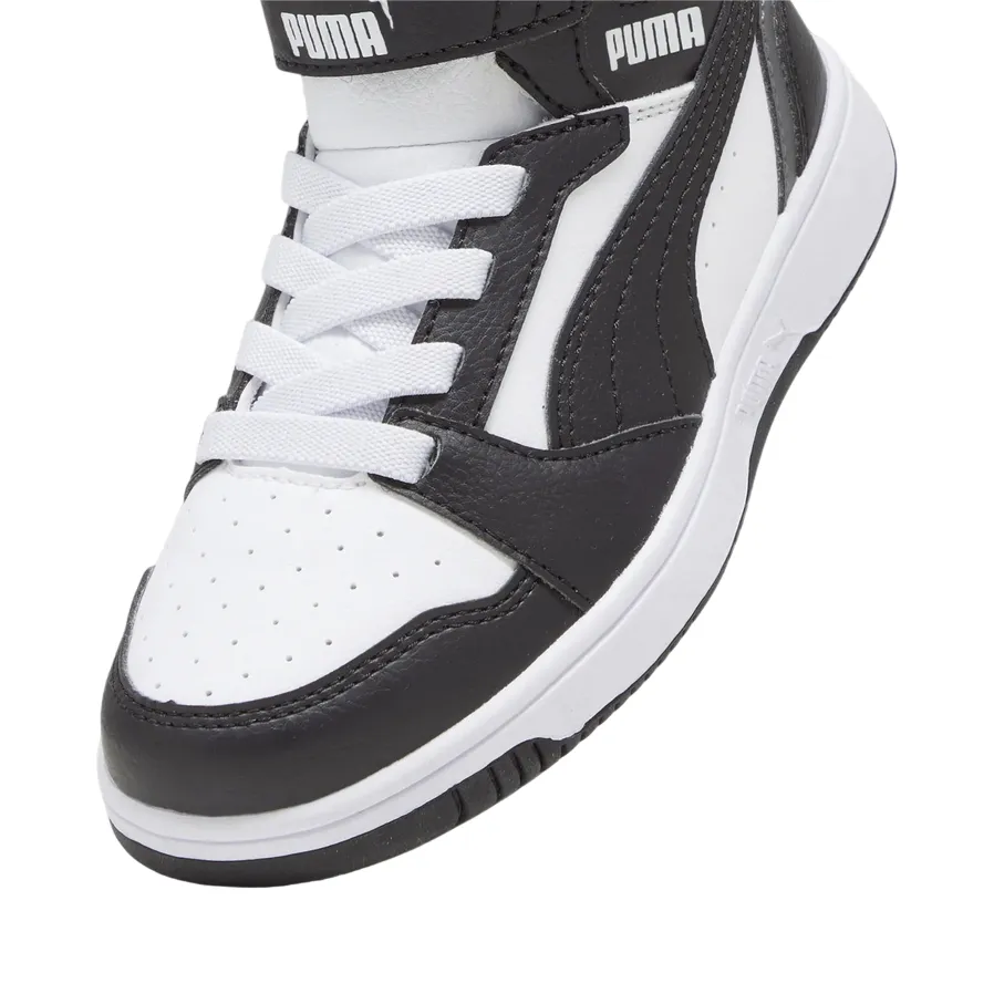 Puma scarpa alta da ragazzi con laccio e strappo Rebound V6 393832-01 bianco-nero