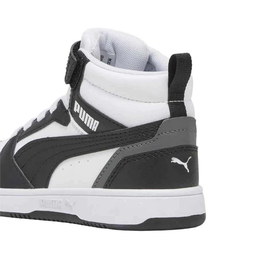 Puma scarpa alta da ragazzi con laccio e strappo Rebound V6 393832-01 bianco-nero