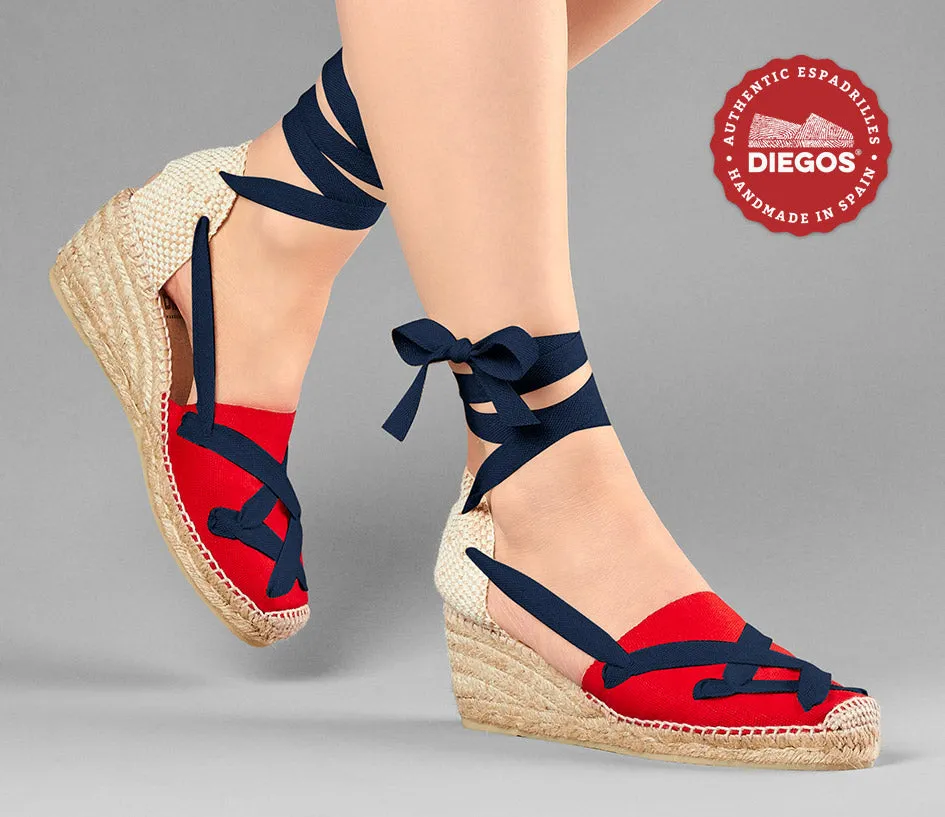 Red Lola high wedge classic laces espadrilles