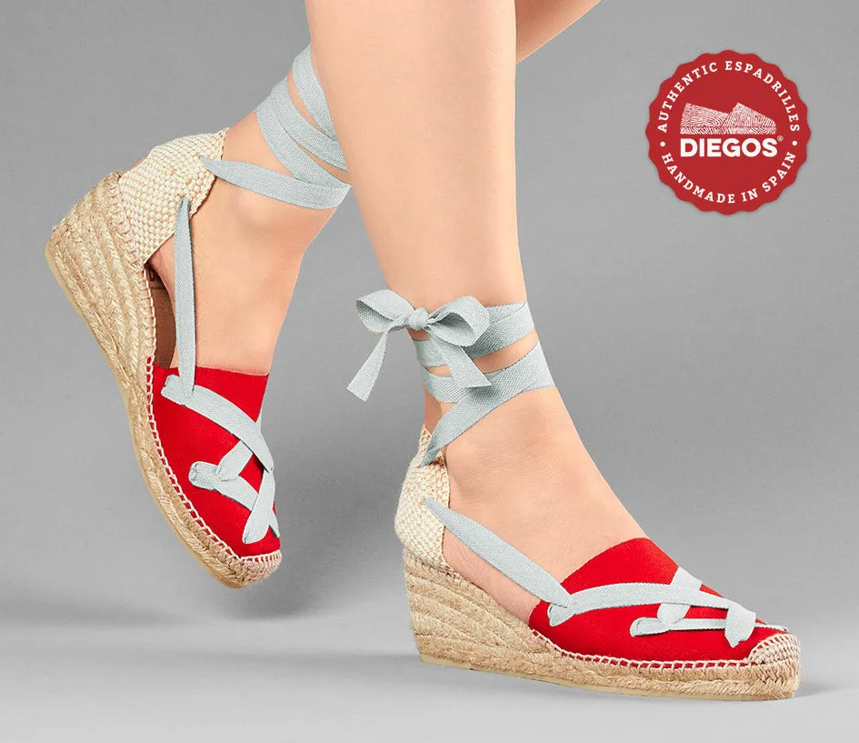 Red Lola high wedge classic laces espadrilles
