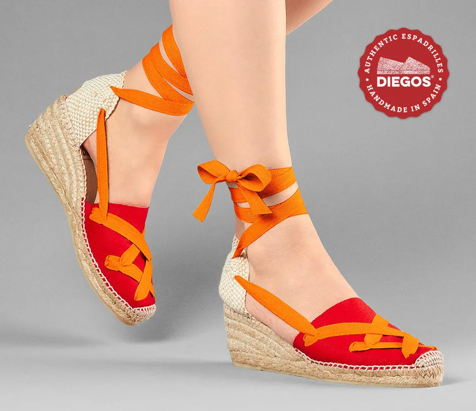 Red Lola high wedge classic laces espadrilles