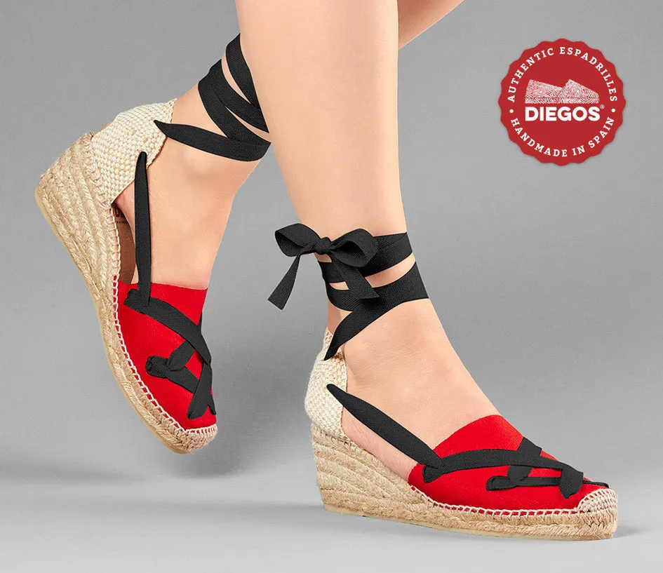 Red Lola high wedge classic laces espadrilles