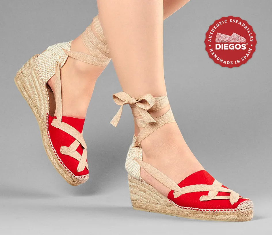 Red Lola high wedge classic laces espadrilles