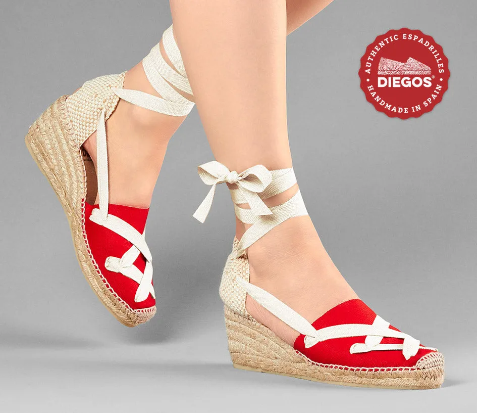 Red Lola high wedge classic laces espadrilles