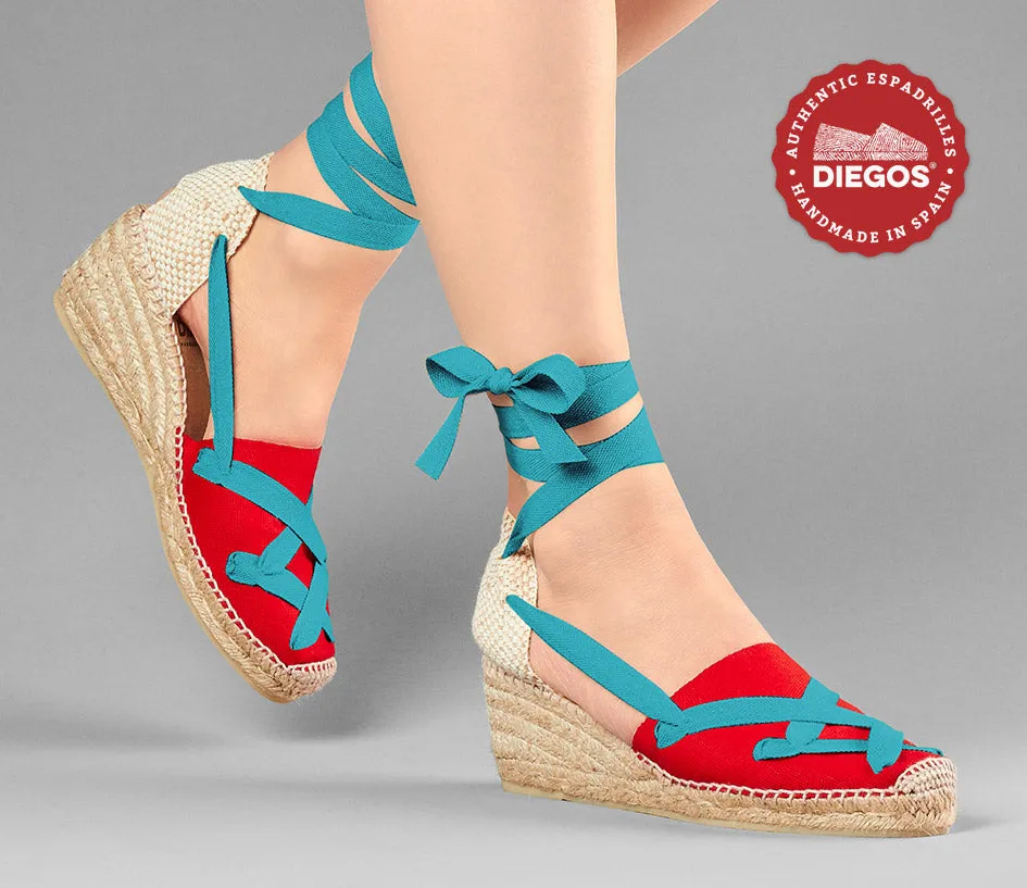 Red Lola high wedge classic laces espadrilles