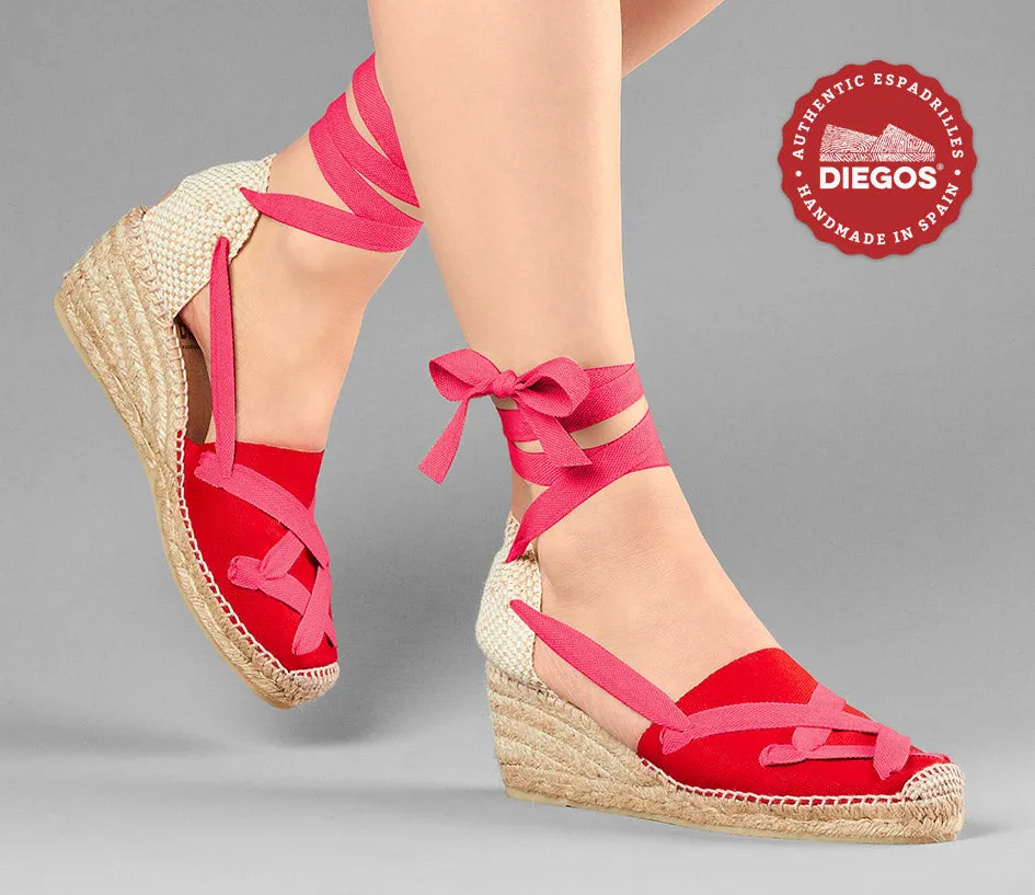 Red Lola high wedge classic laces espadrilles