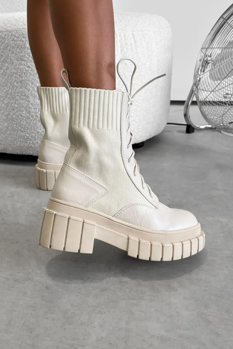 RELOAD Chunky Platform Sock Fit Ankle Boots - Beige
