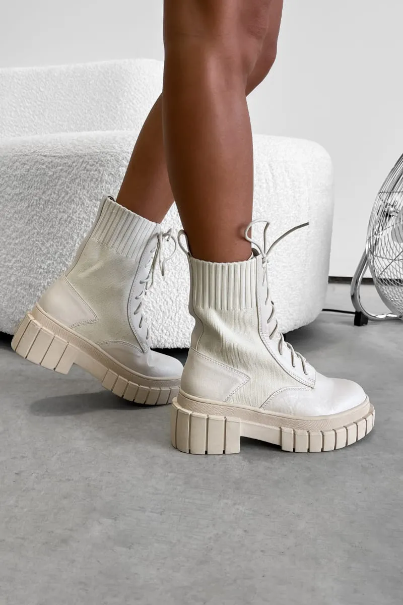 RELOAD Chunky Platform Sock Fit Ankle Boots - Beige