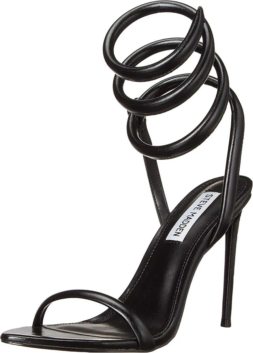 Steve Madden Bali Black Stiletto Heel Ankle Strap Pointed Open Toe Heeled Sandal