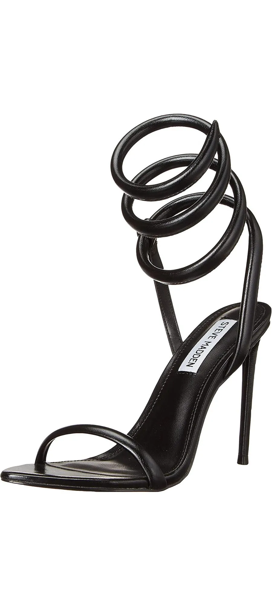 Steve Madden Bali Black Stiletto Heel Ankle Strap Pointed Open Toe Heeled Sandal