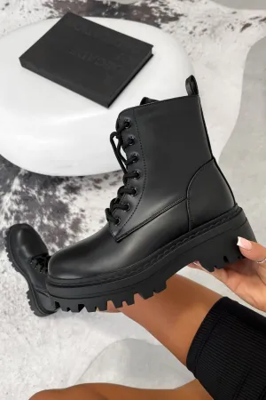 TAKEN Chunky Platform Ankle Boots - Black PU