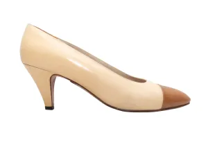 Vintage Cream & Tan Chanel Pointed Cap-Toe Pumps Size 40