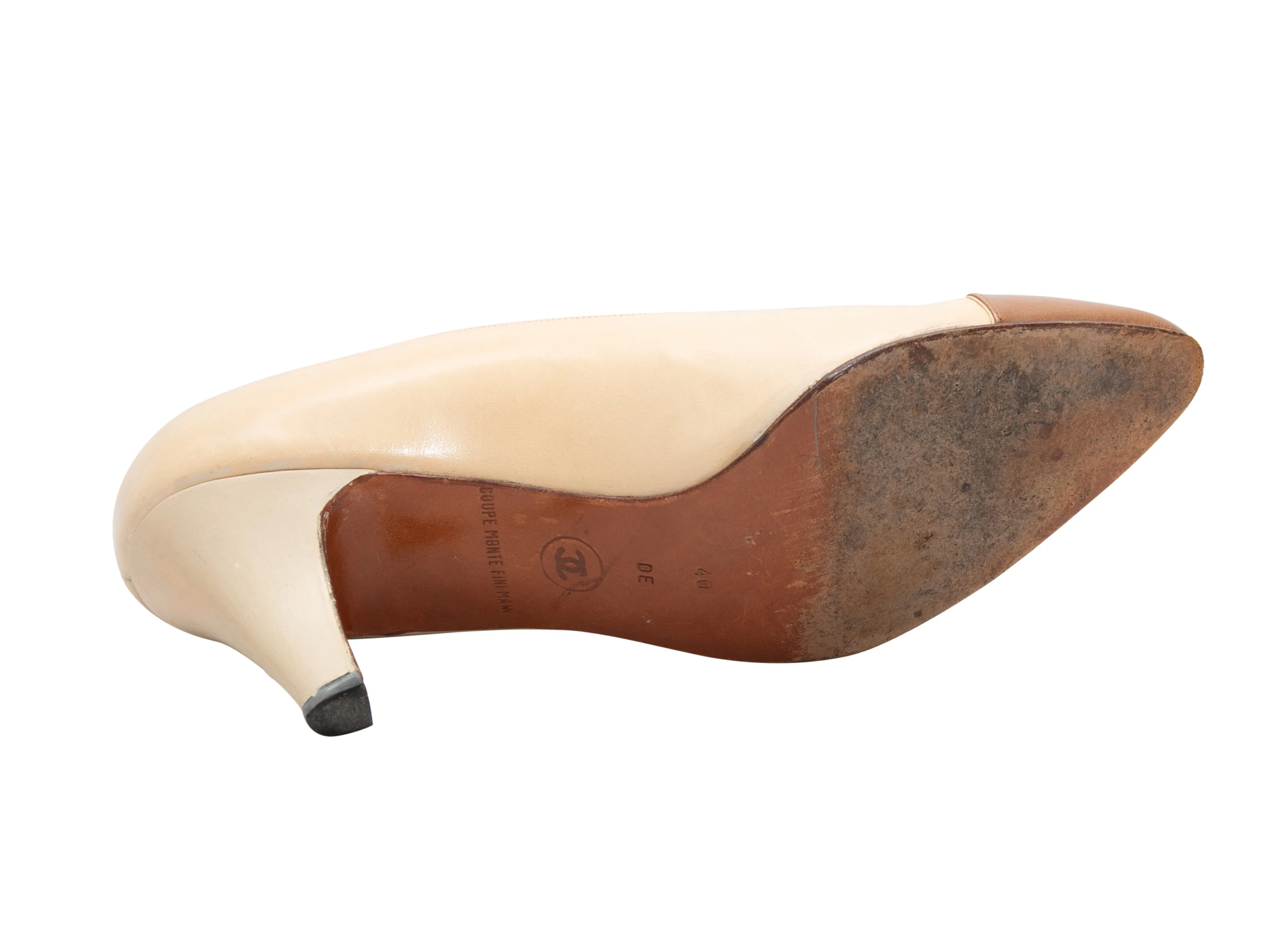 Vintage Cream & Tan Chanel Pointed Cap-Toe Pumps Size 40